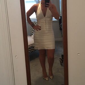 BCBGMaxAzria Cream Halter Dress